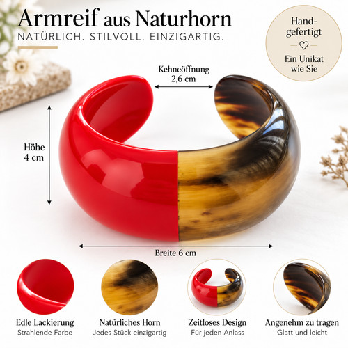 Damen armreif naturhorn rot - naturhorn,